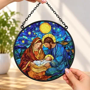 Christmas Nativity Suncatcher, Holy Family Stained Glass Window Hanging, Baby Jesus Christmas Decor, Sacred Holiday Gift for Family