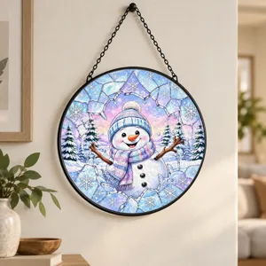 Snowman Christmas Suncatcher, Winter Stained Glass Window Decor, Snowflake Snowman Hanging Decoration, Christmas Gift for Family and Friends