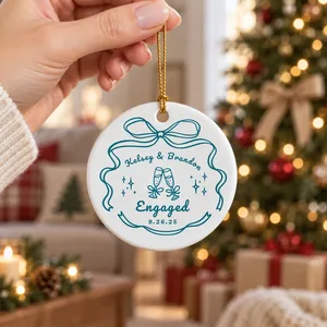 Custom Engagement Christmas Ornament, Personalized Couple Names and Date, Engaged Ornament with Champagne Glasses, Christmas Gift for Couple