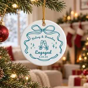 Custom Engagement Christmas Ornament, Personalized Couple Names and Date, Engaged Ornament with Champagne Glasses, Christmas Gift for Couple