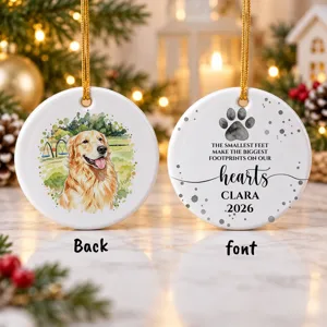 Personalized Double-Sided Round Ceramic Christmas Ornament Custom Pet Photo & Name – Memorial Keepsake Gift