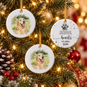 Personalized Double-Sided Round Ceramic Christmas Ornament Custom Pet Photo & Name – Memorial Keepsake Gift