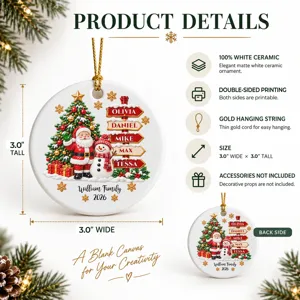 Personalized Ceramic Christmas Ornament Santa Snowman Custom Family Names Holiday Gift