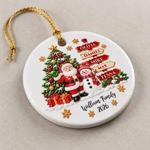 Personalized Ceramic Christmas Ornament Santa Snowman Custom Family Names Holiday Gift