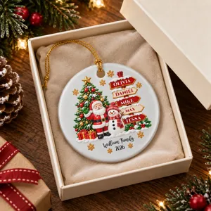 Personalized Ceramic Christmas Ornament Santa Snowman Custom Family Names Holiday Gift