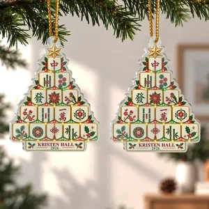Personalized Ceramic Christmas Ornament Mahjong Tree Custom Name and Year Holiday Gift
