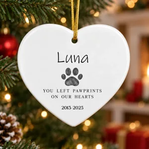 Custom Pet Memorial Christmas Ornament, Personalized Dog Photo Name Heart Ornament, Paw Print Memorial Keepsake, Sympathy Gift for Dog Lover