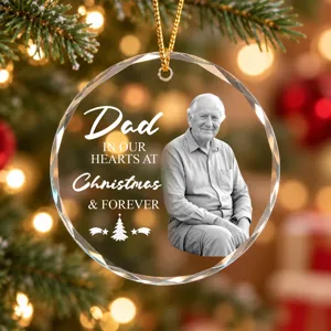 Personalized Glass Christmas Ornament Custom Photo – Dad In Our Hearts Memorial Keepsake Christmas Tree Gift