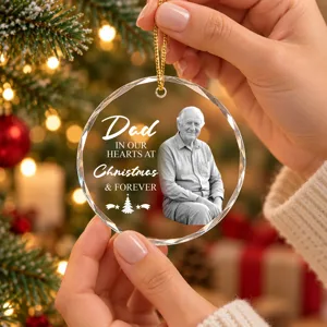 Personalized Glass Christmas Ornament Custom Photo – Dad In Our Hearts Memorial Keepsake Christmas Tree Gift