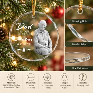 Personalized Glass Christmas Ornament Custom Photo – Dad In Our Hearts Memorial Keepsake Christmas Tree Gift