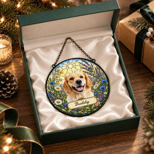 Personalized Pet Memorial Suncatcher Custom Dog Cat Name, Stained Glass Dog Cat Portrait, Pawprint Keepsake, Memorial Gift for Dog & Cat Lovers