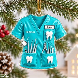 Dentist Uniform Custom Name - Personalized Acrylic Ornament - Christmas Gift for Wife, Daughter, Best Friends
