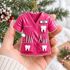 Dentist Uniform Custom Name - Personalized Acrylic Ornament - Christmas Gift for Wife, Daughter, Best Friends