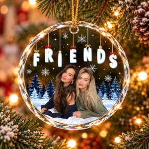 Custom Photo Friends Besties Sisters Sitting Together - Personalized Circle Glass Ornament