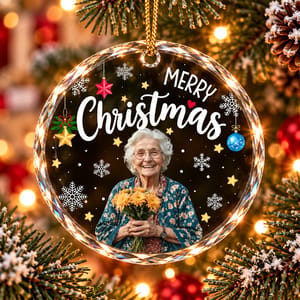 Custom Photo Besties Forever Christmas - Personalized Circle Glass Ornament