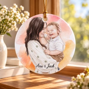 Custom Photo Realistic Watercolor Art  - Personalized Circle Ceramic Ornament