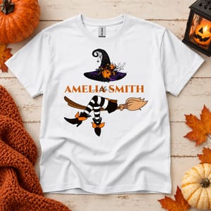 Custom Name Halloween T Shirt Personalized Witch Hat Broom Funny Mom Halloween Shirt