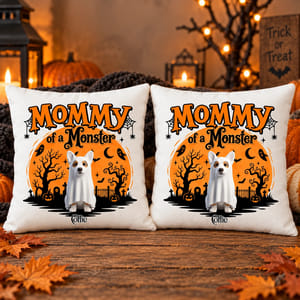 Personalized Halloween Pet Pillow Custom Photo Name Spooky Season Pet Lover Gift