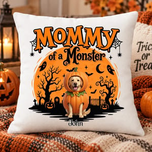 Personalized Halloween Pet Pillow Custom Photo Name Spooky Season Pet Lover Gift