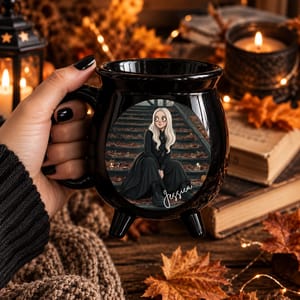 Custom Name Gothic Cauldron Mug, Personalized Dark Aesthetic Coffee Cup, Mysterious Girl Halloween Mug, Witchy Gift for Her