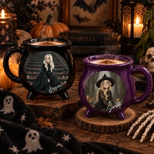 Custom Name Gothic Cauldron Mug, Personalized Dark Aesthetic Coffee Cup, Mysterious Girl Halloween Mug, Witchy Gift for Her
