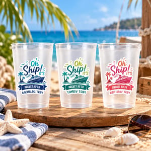 Oh Ship! Custom Trip- Personalized Frosted Plastic Cup - Bachelor Party & Cruise Party Favors