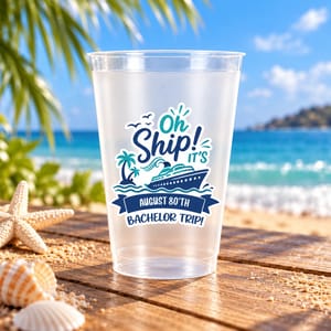 Oh Ship! Custom Trip- Personalized Frosted Plastic Cup - Bachelor Party & Cruise Party Favors
