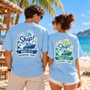 Oh Ship! Custom Cruise Trip Text & Date - Personalized T-Shirt - Bachelor Party, Family Vacation & Cousins Trip Shirts