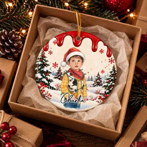 A Little Portrait From a Christmas Story Personalized Ornament, Custom Photo & Name, Snowy Winter Keepsake, Family Holiday Gift