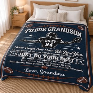 Personalized Football Throw Blanket Custom Name – To Our Grandson Inspirational Sports Blanket, Cozy Gift from Grandma