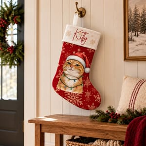 Personalized Pet Christmas Stocking Custom Photo & Name, Santa Cat Holiday Stocking, Custom Pet Portrait Christmas Gift, Cozy Pet Lover Decor
