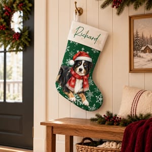 Personalized Pet Christmas Stocking Custom Photo & Name, Santa Cat Holiday Stocking, Custom Pet Portrait Christmas Gift, Cozy Pet Lover Decor