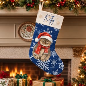 Personalized Pet Christmas Stocking Custom Photo & Name, Santa Cat Holiday Stocking, Custom Pet Portrait Christmas Gift, Cozy Pet Lover Decor