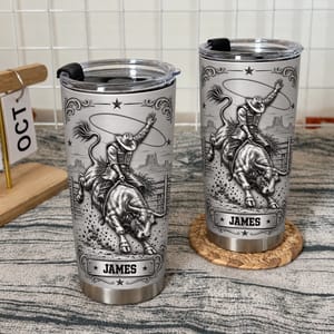 Personalized 20oz Tumbler Custom Name – Rodeo Cowboy Gift, Western Bull Riding Design Stainless Steel Travel Cup