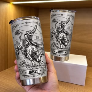 Personalized 20oz Tumbler Custom Name – Rodeo Cowboy Gift, Western Bull Riding Design Stainless Steel Travel Cup