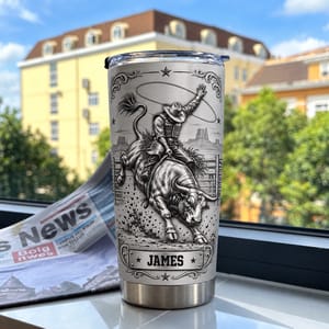 Personalized 20oz Tumbler Custom Name – Rodeo Cowboy Gift, Western Bull Riding Design Stainless Steel Travel Cup