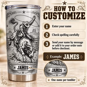 Personalized 20oz Tumbler Custom Name – Rodeo Cowboy Gift, Western Bull Riding Design Stainless Steel Travel Cup