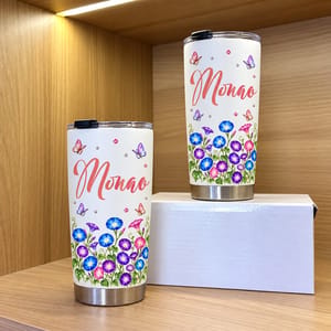Personalized 20oz Tumbler Custom Name & Birth Flower – Floral Name Tumbler, Butterfly Flower Design Stainless Steel Travel Cup Gift