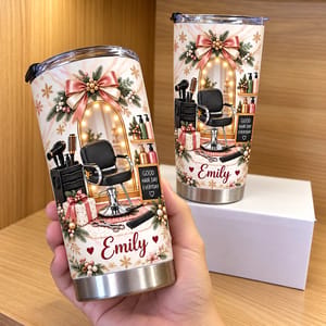 Personalized Salon Christmas Tumbler 20oz Custom Name, Hairdresser Travel Cup, Beauty Stylist Holiday Keepsake, Christmas Gift