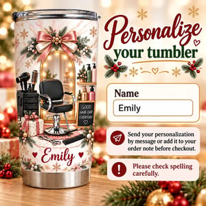 Personalized Salon Christmas Tumbler 20oz Custom Name, Hairdresser Travel Cup, Beauty Stylist Holiday Keepsake, Christmas Gift