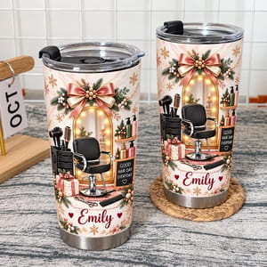 Personalized Salon Christmas Tumbler 20oz Custom Name, Hairdresser Travel Cup, Beauty Stylist Holiday Keepsake, Christmas Gift