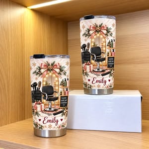 Personalized Salon Christmas Tumbler 20oz Custom Name, Hairdresser Travel Cup, Beauty Stylist Holiday Keepsake, Christmas Gift