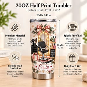 Personalized Salon Christmas Tumbler 20oz Custom Name, Hairdresser Travel Cup, Beauty Stylist Holiday Keepsake, Christmas Gift
