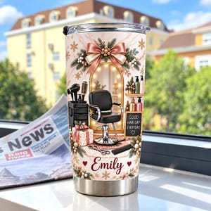 Personalized Salon Christmas Tumbler 20oz Custom Name, Hairdresser Travel Cup, Beauty Stylist Holiday Keepsake, Christmas Gift