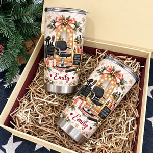 Personalized Salon Christmas Tumbler 20oz Custom Name, Hairdresser Travel Cup, Beauty Stylist Holiday Keepsake, Christmas Gift