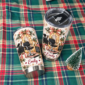 Personalized Salon Christmas Tumbler 20oz Custom Name, Hairdresser Travel Cup, Beauty Stylist Holiday Keepsake, Christmas Gift