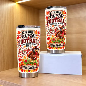 Personalized 20oz Tumbler Custom Family Name – Football Family Gift, Thanksgiving Turkey Sports Lover Stainless Steel Travel Cup