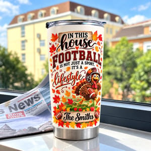 Personalized 20oz Tumbler Custom Family Name – Football Family Gift, Thanksgiving Turkey Sports Lover Stainless Steel Travel Cup