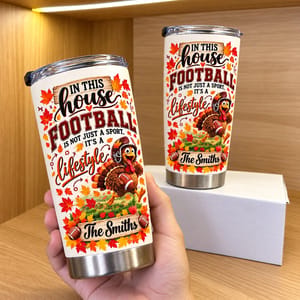 Personalized 20oz Tumbler Custom Family Name – Football Family Gift, Thanksgiving Turkey Sports Lover Stainless Steel Travel Cup