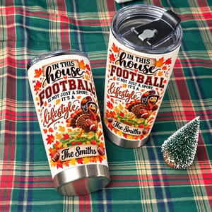 Personalized 20oz Tumbler Custom Family Name – Football Family Gift, Thanksgiving Turkey Sports Lover Stainless Steel Travel Cup